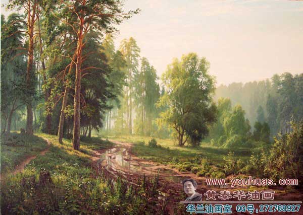 森林早春景色风景油画
